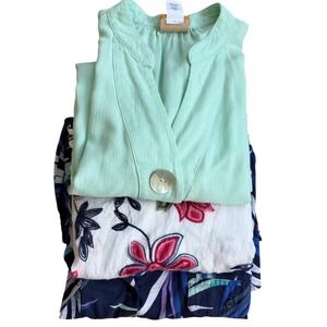 Womens Blouse Bundle 3pc XL L Linen Blend Floral Tropical Lightweight Tops